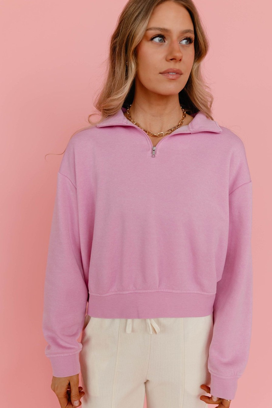 Women Pink Desert Tops | The Alexia Quarter Zip Sweatshirt In Pink