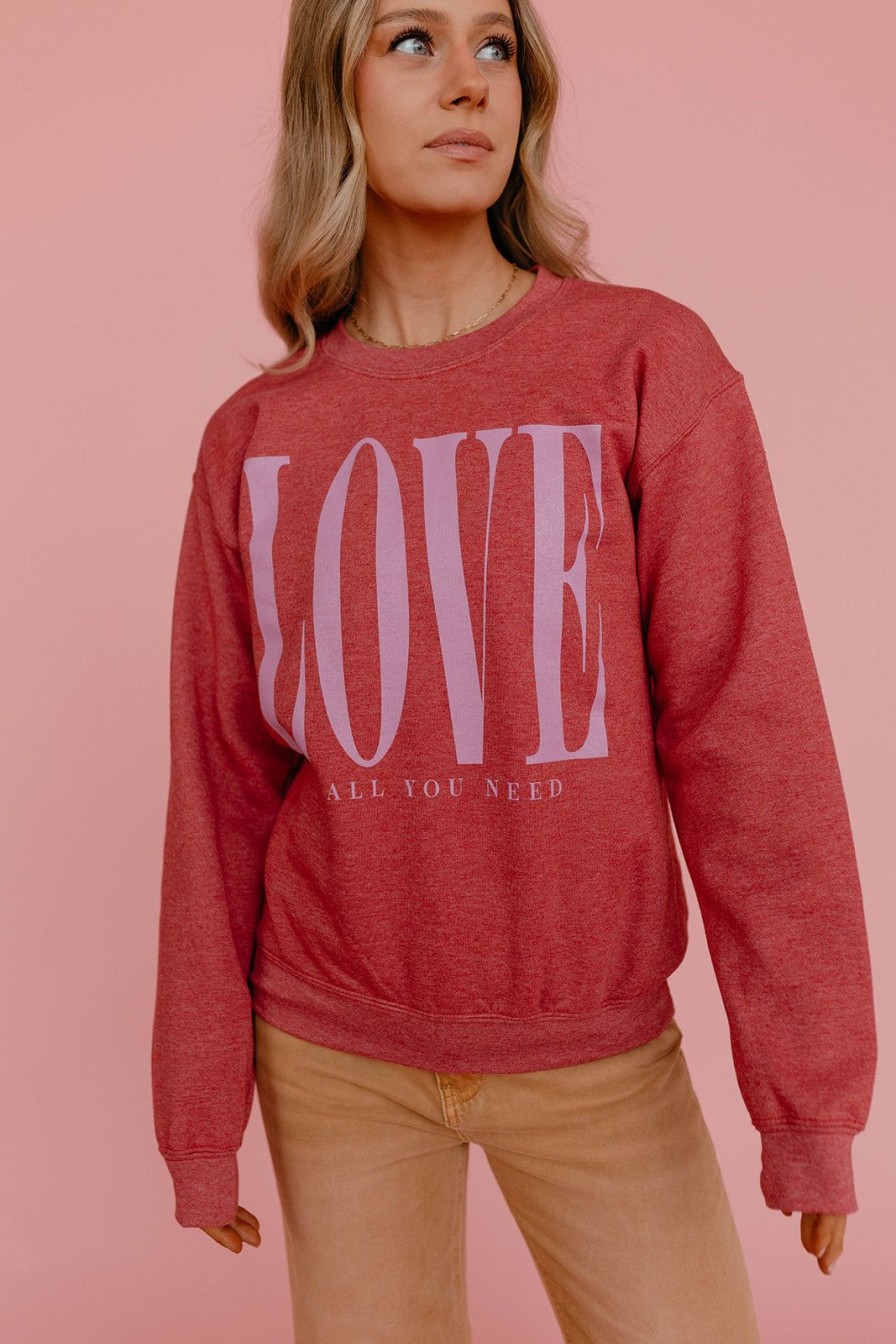 Women Pink Desert Tops | The Love Is All You Need Pullover In Scarlet By Pink Desert